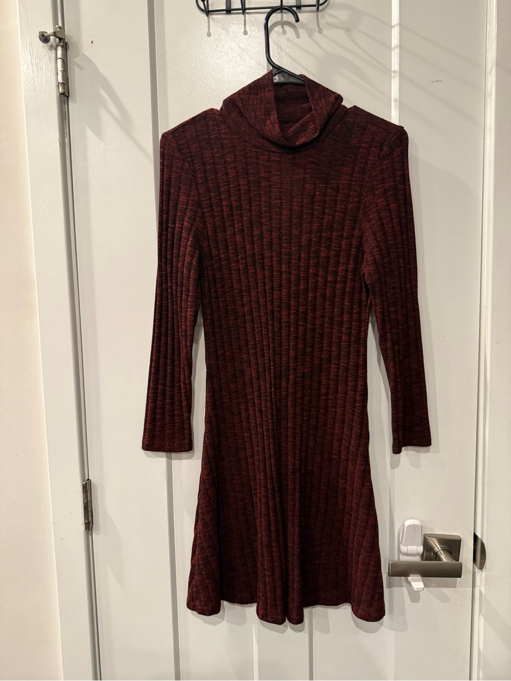American Eagle Outfitters Burgundy Ribbed Turtleneck Fit & Flare Dress
